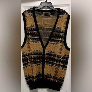 Vintage Sweater Vest by Paolo Conti- Knit Southwestern Motif- Cardigan Style L